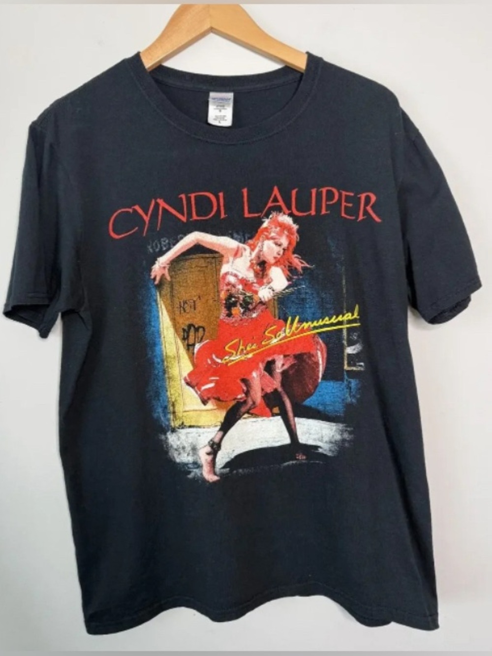 Cyndi Lauper Graphic Tee - Black with Red Print